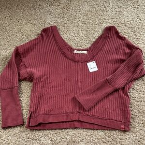Free People Burgundy Textured Pullover